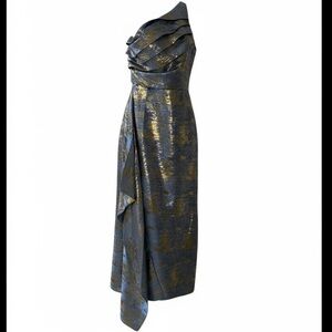 Rene Ruiz One Shoulder Dress in Gold and Blue